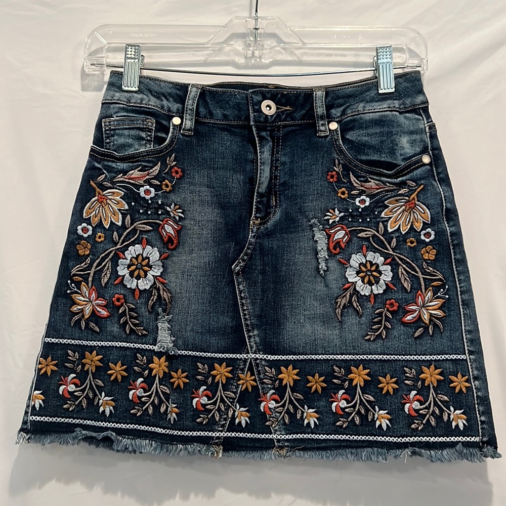 Altar’d State Floral Designed Denim Skirt